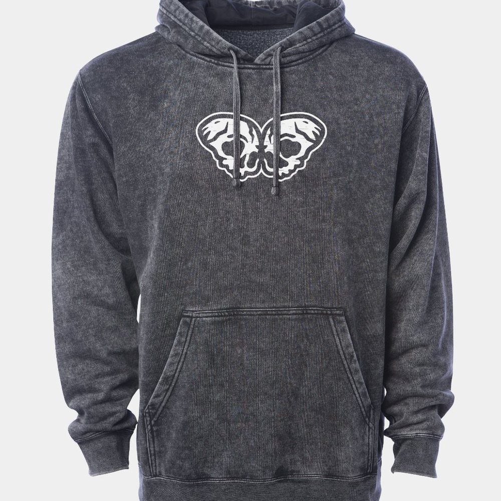 Strength & Heart - Min-Wash Black/White, 'Til Death, Butterfly Pullover Hoodie